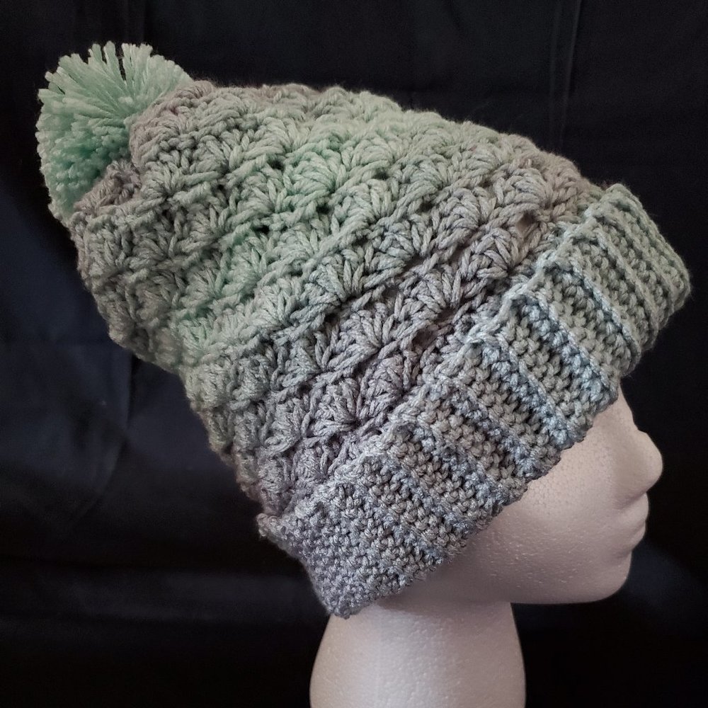 Crochet Mint Ombre Pom Pom Hat/New